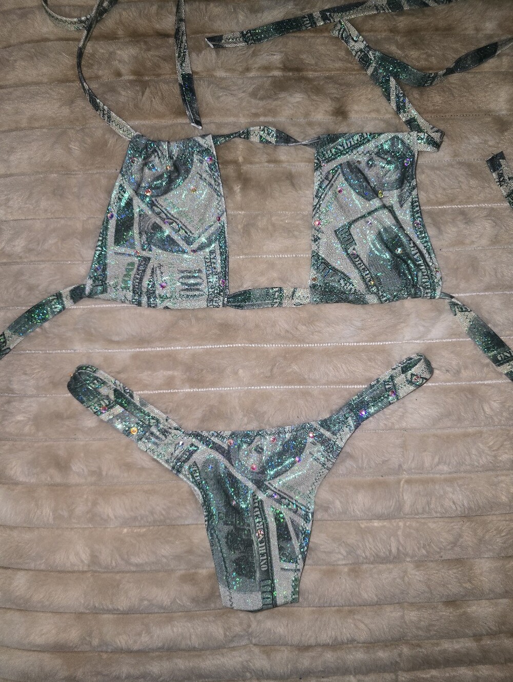 Sparkle Green Patterned Triangle Bikini Set - Women Intimates & Sleepwear